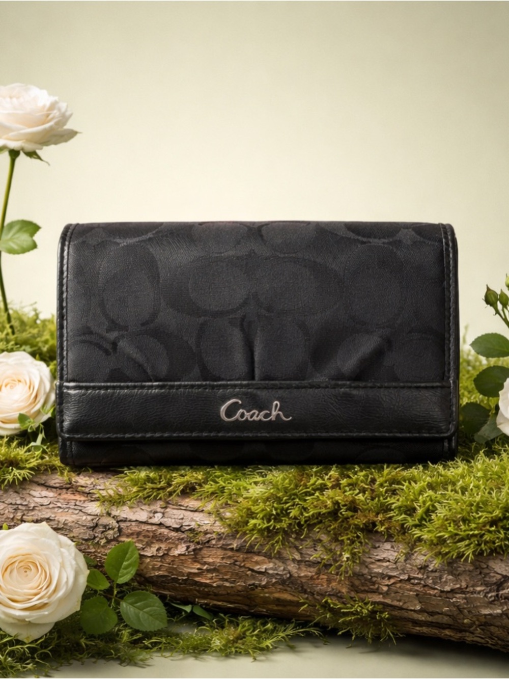 Coach Black Signature Trifold Wallet